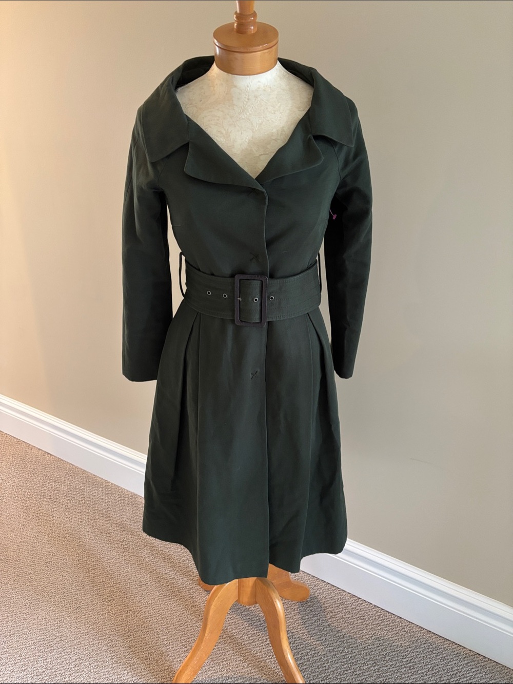 Zara Dark Green Belted Trench Coat